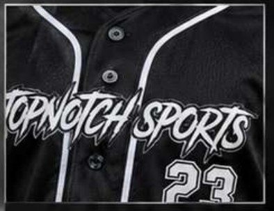 Premium buttons and placket detail on a custom Top Notch Sports jersey