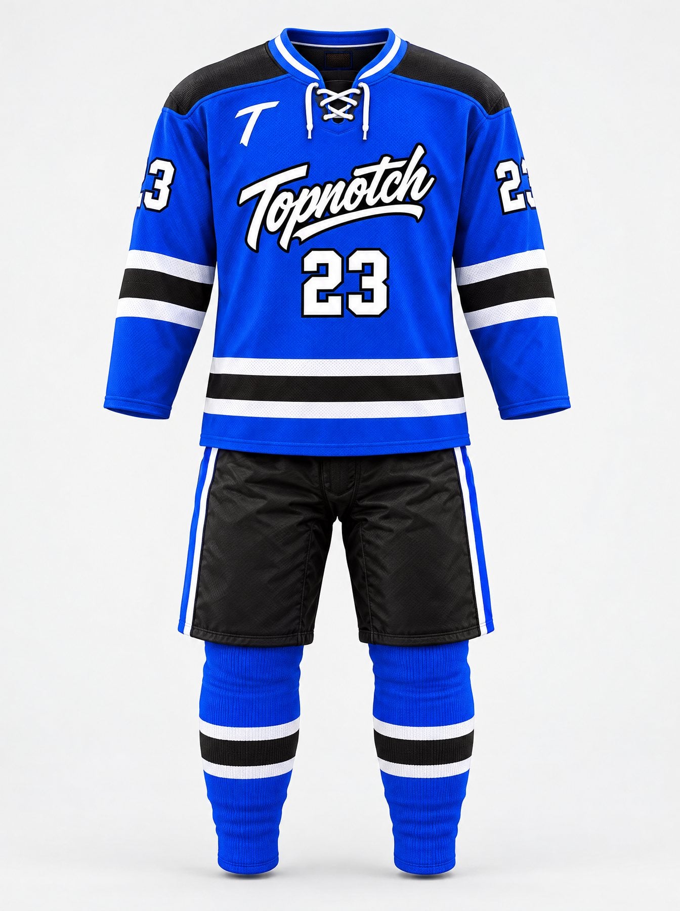Exemple de design : uniforme de hockey Topnotch bleu électrique, première option de couleurs d'équipe