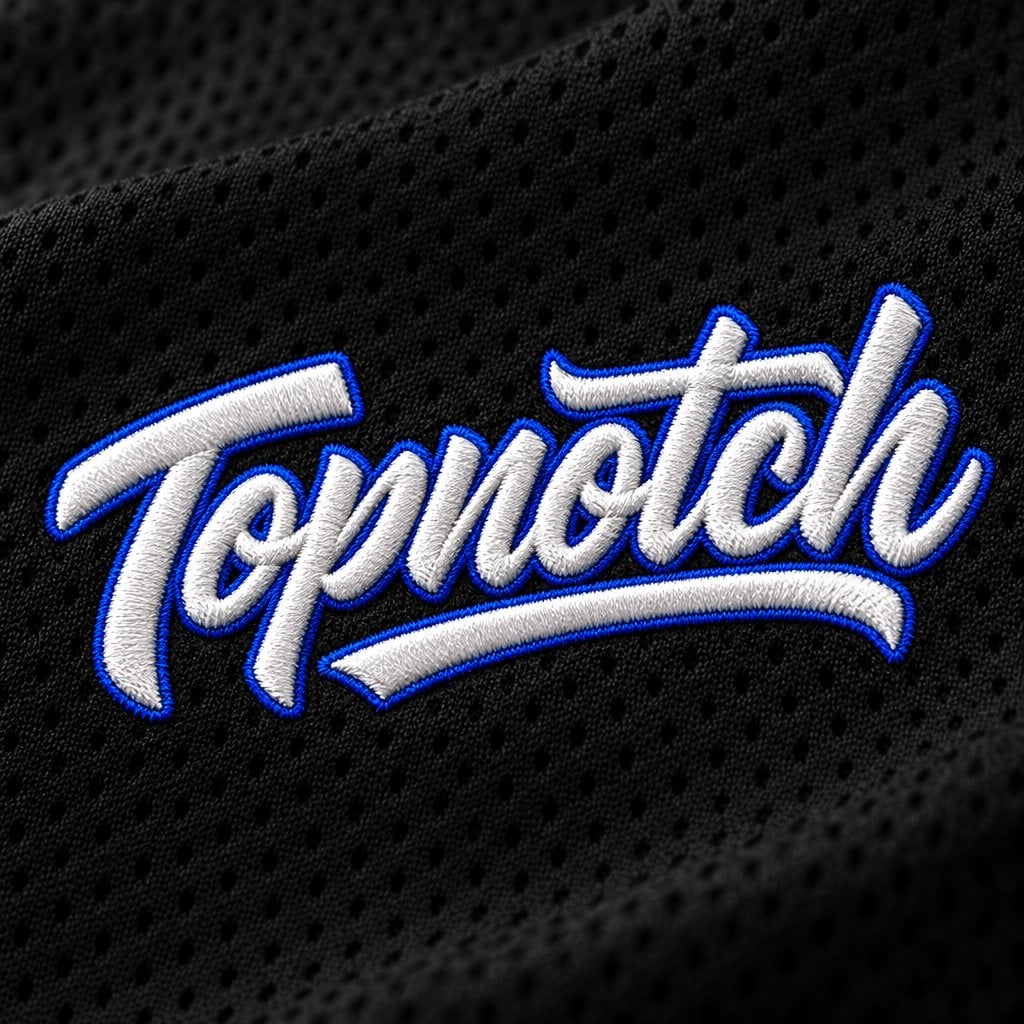 Logo Topnotch brodé sur un chandail de hockey noir