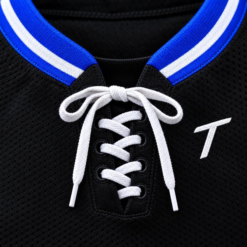 Col lacé à œillets renforcés sur un chandail de hockey Top Notch personnalisé